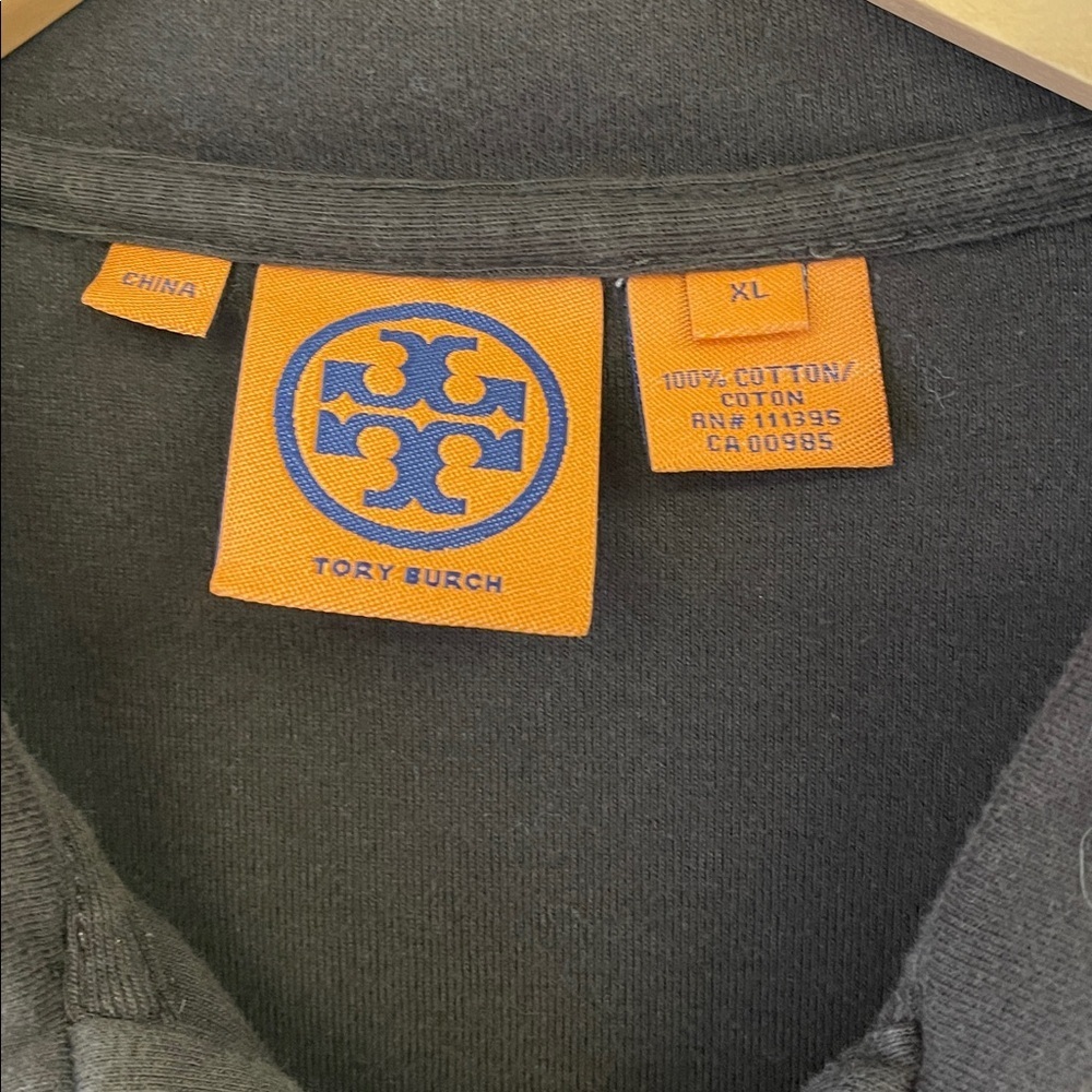 Tory Burch Brown Cotton Polo Shirt Gold Buttons XL GUC - Picture 2 of 6